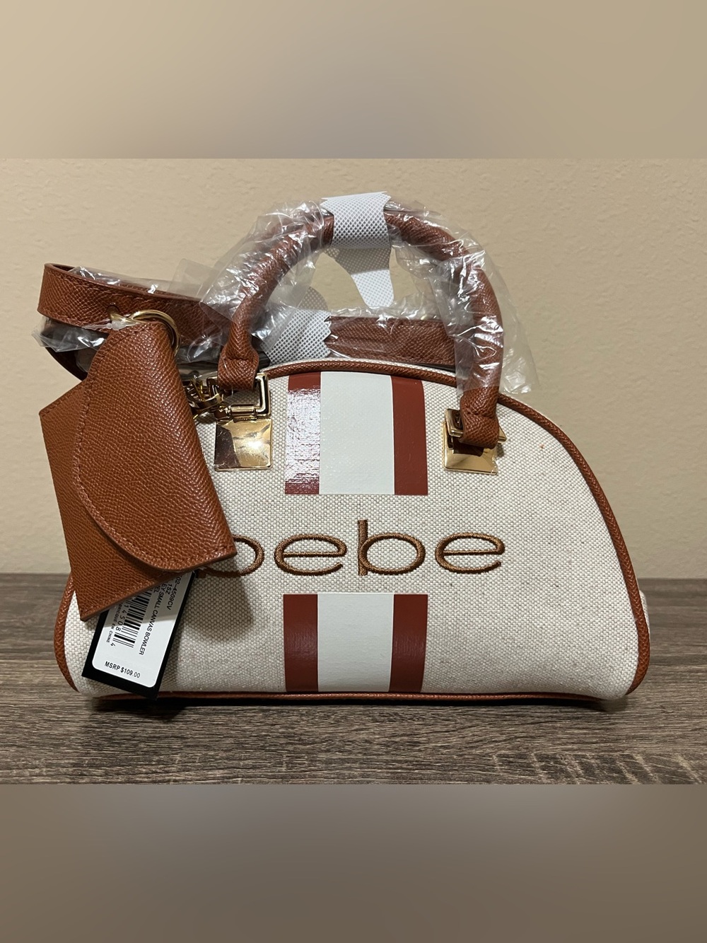 Bebe Caramel Paisley Small Canvas Bowler Satchel Bag